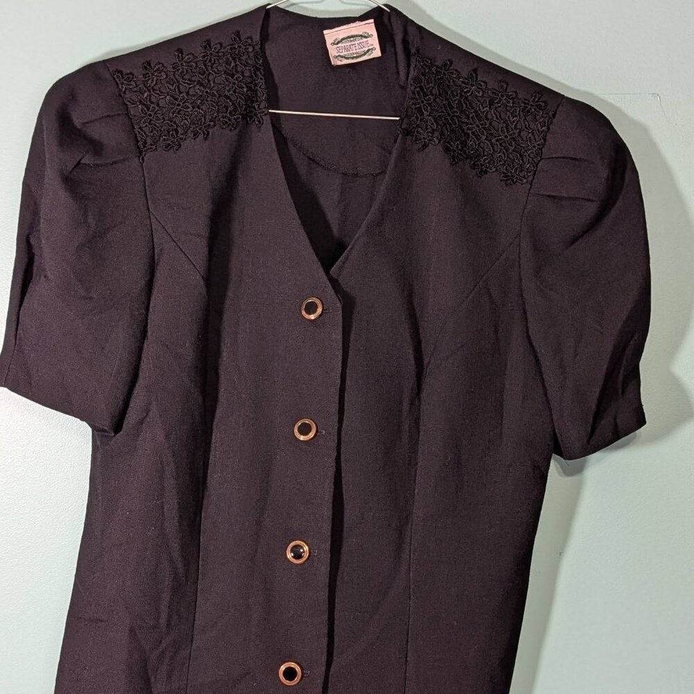 Vintage‎ Separate Issue Black Short Sleeve Blazer With Gold & Black Buttons
